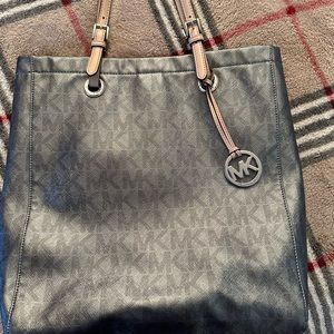 Used Michael Kors Tote Bag Metallic Gray EXCELLENT Condition